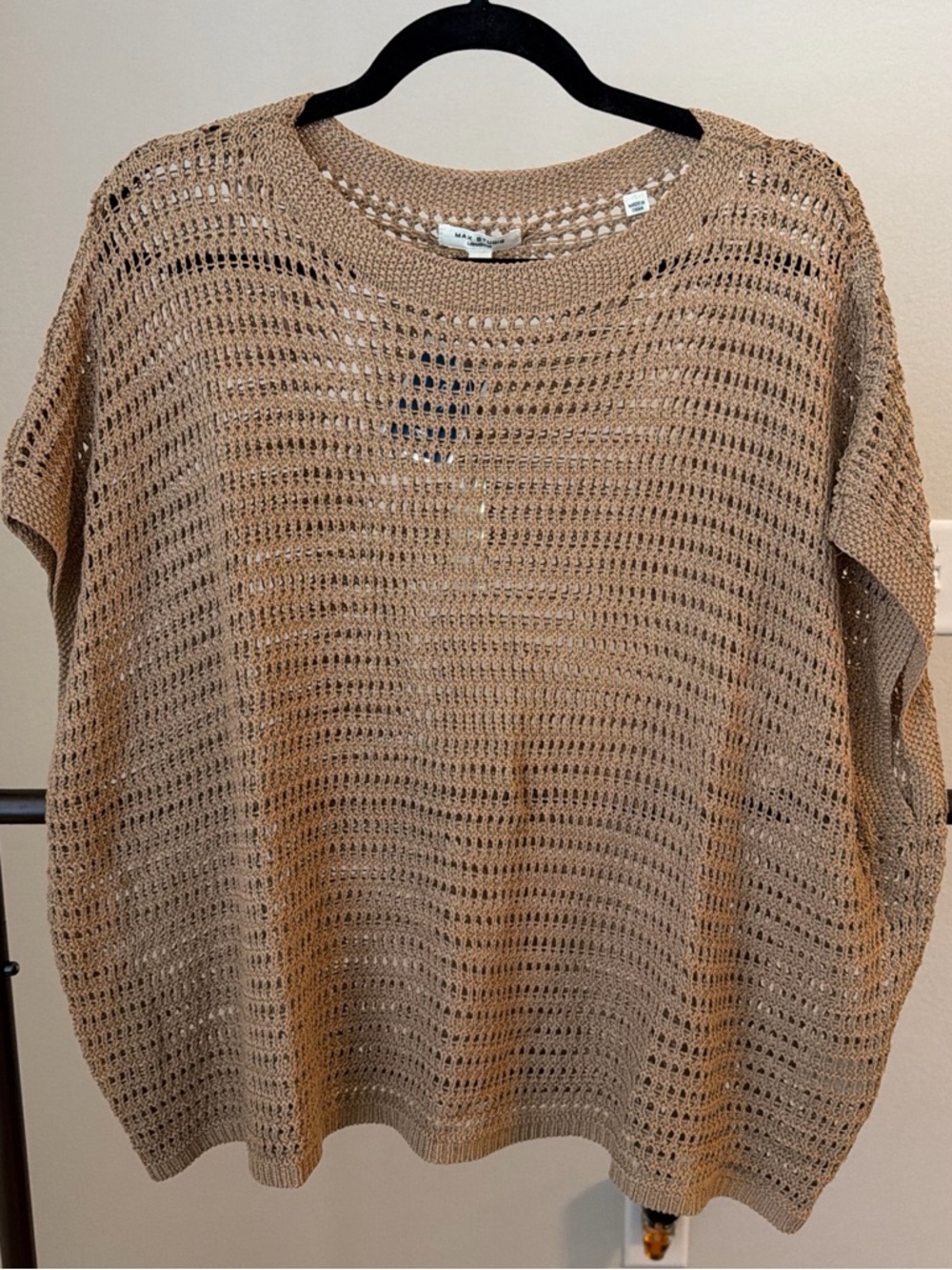 Max Studio Open-Weave Scoop Neck Sweater in Tan